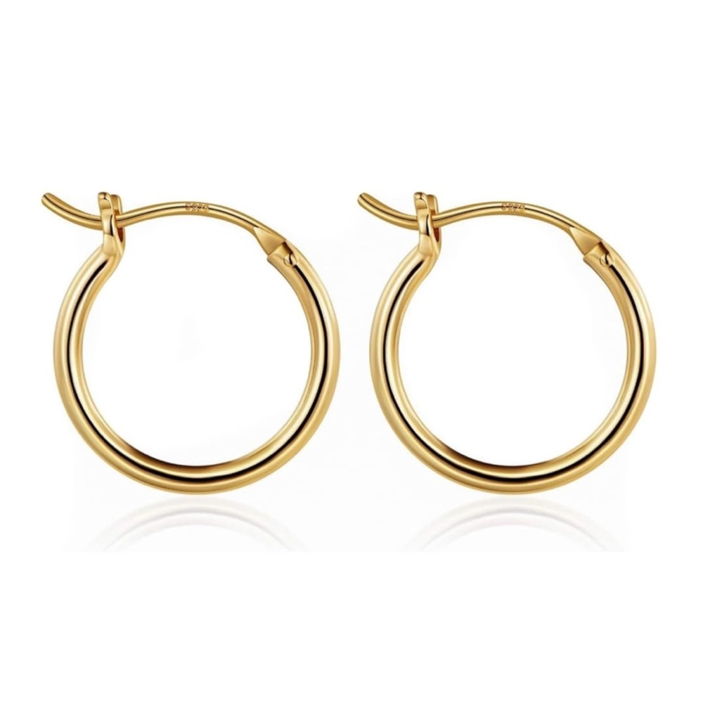 Free People Classic Solid 14K Gold Plated 925 Sterling Silver Skinny Gold Hoops
